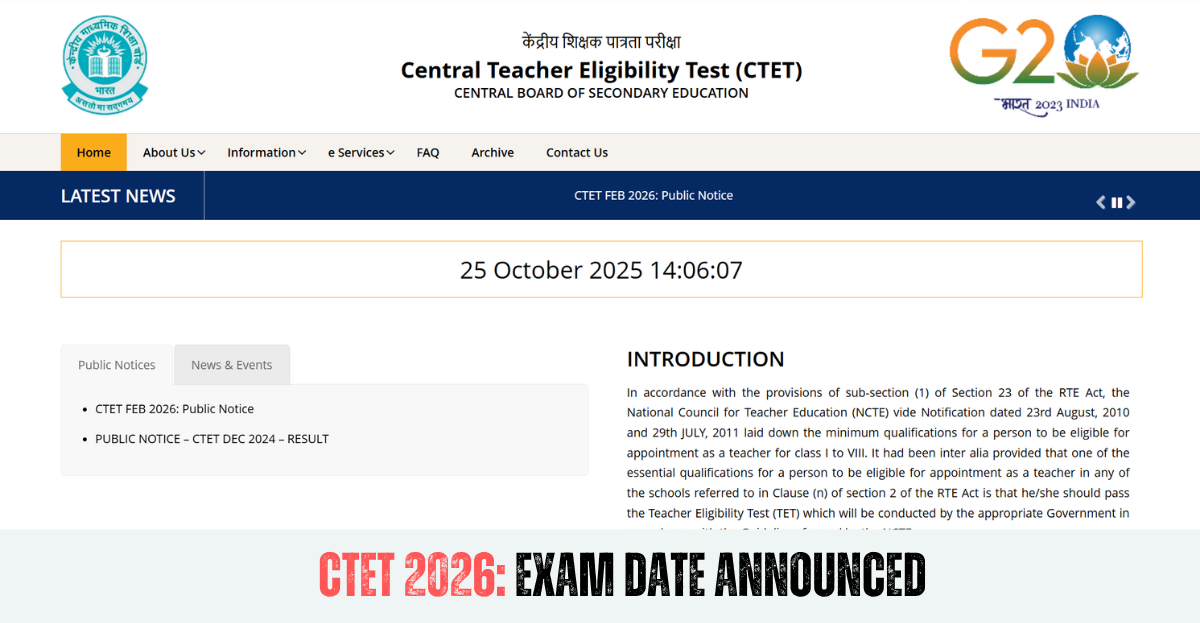 CTET 2026 Exam Date Announced