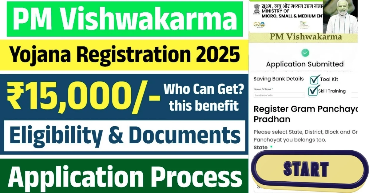PM Vishwakarma Yojana registration online process, eligibility criteria, benefits, financial support, and government scheme details