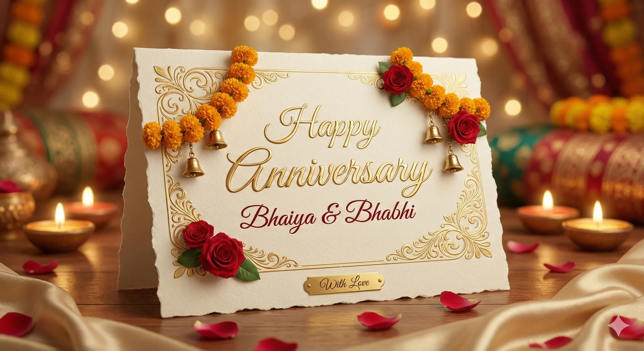 Best Wedding Anniversary Wishes for Bhaiya Bhabhi in Hindi greeting card design